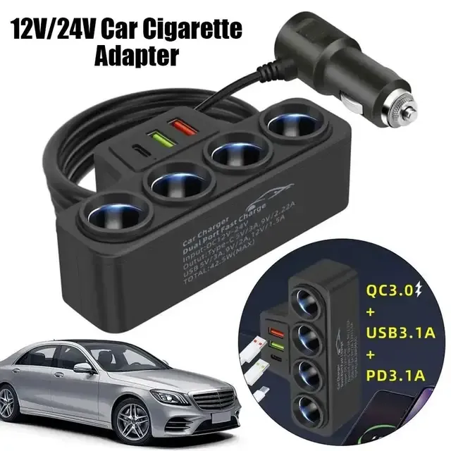 Cigarette Lighter Splitter 4in1