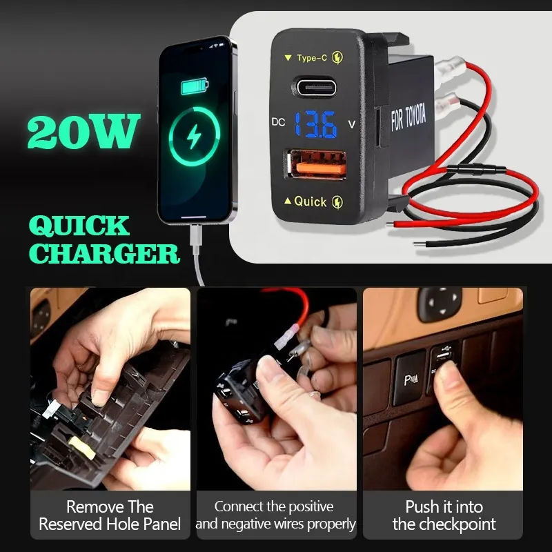 Factory Socket Car Charger with Volt Meter - Toyota