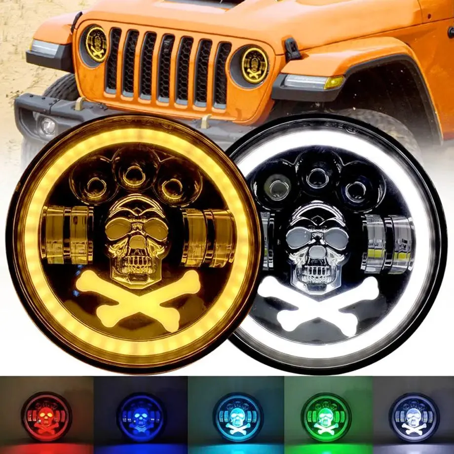 7 Inch Round Spotlights- RGB Skull
