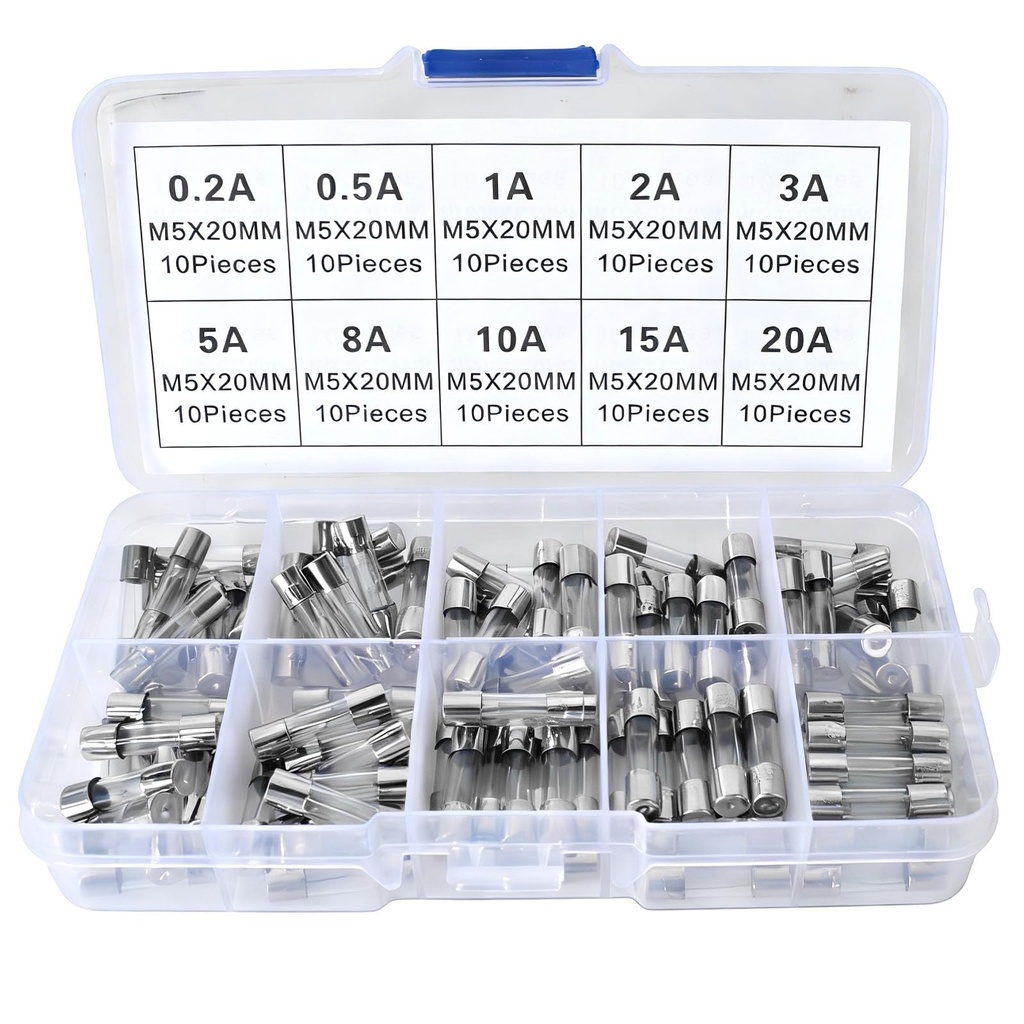 100pcs Glass Fuse Assortment Kit
